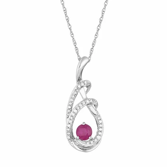 Cheap 😍 Unbranded 10k White Gold Ruby & 1/8 Carat T.W. Diamond Drop Pendant Necklace ⭐