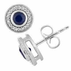 Wholesale 🔔 Unbranded 10k White Gold Sapphire & 1/5 Carat T.W. Diamond Milgrain Halo Stud Earrings 😍