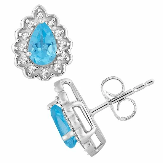 Discount ๐ Unbranded 10k White Gold Swiss Blue Topaz & 1/10 Carat T.W. Diamond Teardrop Stud Earrings ๐งจ
