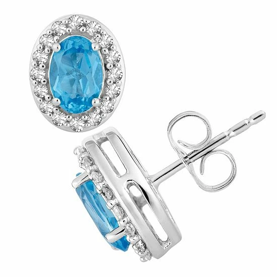 New โ Unbranded 10k White Gold Swiss Blue Topaz & 1/5 Carat T.W. Diamond Earrings ๐
