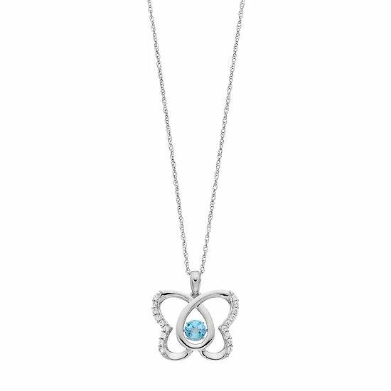 Outlet ๐ Unbranded Sterling Silver Blue Topaz & Lab-Created White Sapphire Butterfly Pendant ๐