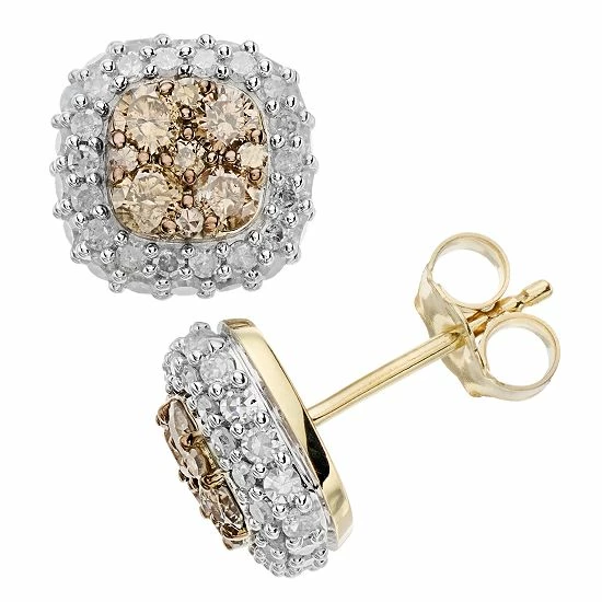 Wholesale โจ Unbranded 14k Gold 1-1/2 Carat T.W. Champagne & White Diamond Halo Stud Earrings ๐