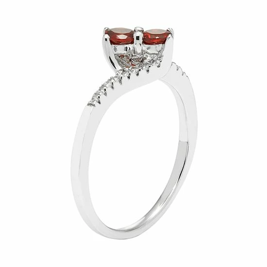 Best deal ๐ Unbranded Sterling Silver Garnet Two Stone & Diamond Accent Bypass Ring ๐ฏ - Image 2