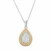 Best Pirce ⭐ Unbranded Two Tone Sterling Silver 1/5 Carat T.W. Diamond Teardrop Halo Pendant Necklace 😍