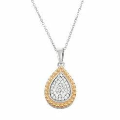 Best Pirce ⭐ Unbranded Two Tone Sterling Silver 1/5 Carat T.W. Diamond Teardrop Halo Pendant Necklace 😍