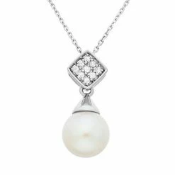 Budget ✔️ Unbranded Freshwater Cultured Pearl And Diamond Accent Sterling Silver Pendant Necklace 😍