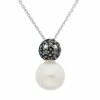 Cheap 😍 Unbranded Freshwater Cultured Pearl, And Black And White Diamond Accent Sterling Silver Ball Pendant Necklace 🌟