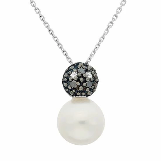 Cheap ๐ Unbranded Freshwater Cultured Pearl, And Black And White Diamond Accent Sterling Silver Ball Pendant Necklace ๐