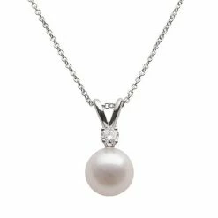 Best deal ❤️ Unbranded 18k White Gold 1/10-ct. T.W. Diamond And AA Akoya Cultured Pearl Pendant - 18 In. 🌟