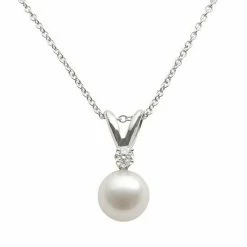Best Sale 🛒 Unbranded 18k White Gold AA Akoya Cultured Pearl And Diamond Accent Pendant - 18 In. 🔥