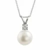 Cheap 👏 Unbranded 18k White Gold 1/10-ct. T.W. Diamond And AAA Akoya Cultured Pearl Pendant ⭐