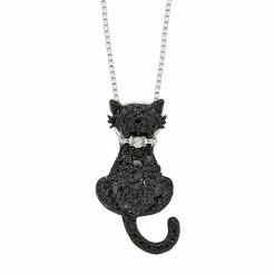 Cheapest 🥰 Unbranded Sterling Silver 1/4-ct. T.W. Black And White Diamond Cat Pendant 🎉