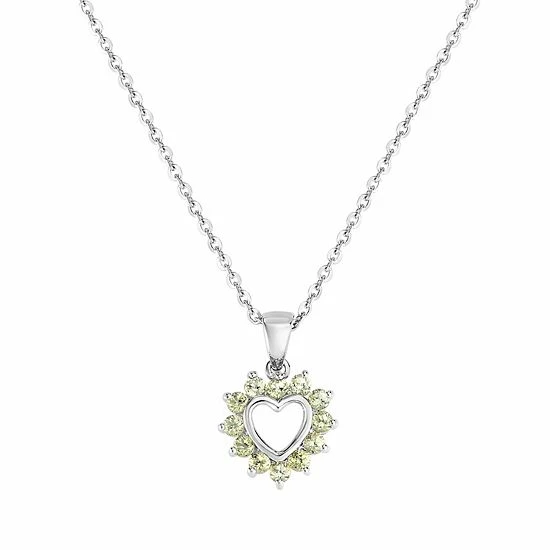 Promo 👍 Unbranded Sterling Silver Peridot Halo Open Heart Pendant Necklace 🛒