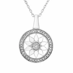 Budget 😀 Unbranded Sterling Silver 1/8 Carat T.W. Diamond Sunflower Pendant Necklace 🎉