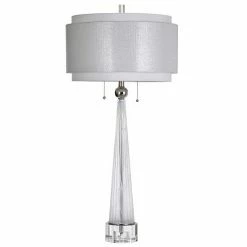 Wholesale 🤩 Unbranded Elegant Glass Column Table Lamp With Crystal Glass Round Base & Two Layer Designer Fabric Shade 🔥