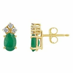 Brand new 🥰 Celebration Gems 14k Gold Oval Emerald & 1/8 Carat T.W. Diamond Stud Earrings 😀