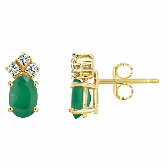 Brand new 🥰 Celebration Gems 14k Gold Oval Emerald & 1/8 Carat T.W. Diamond Stud Earrings 😀