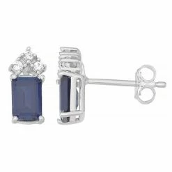 Best deal ⌛ Unbranded 10k White Gold Sapphire & 1/10 Carat T.W. Diamond Stud Earrings 😉