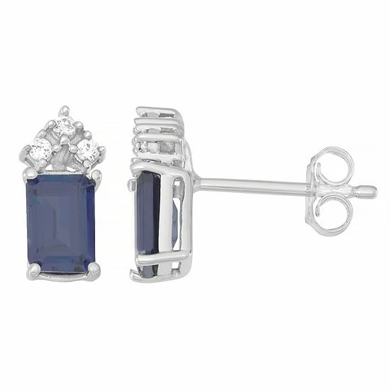 Best deal ⌛ Unbranded 10k White Gold Sapphire & 1/10 Carat T.W. Diamond Stud Earrings 😉