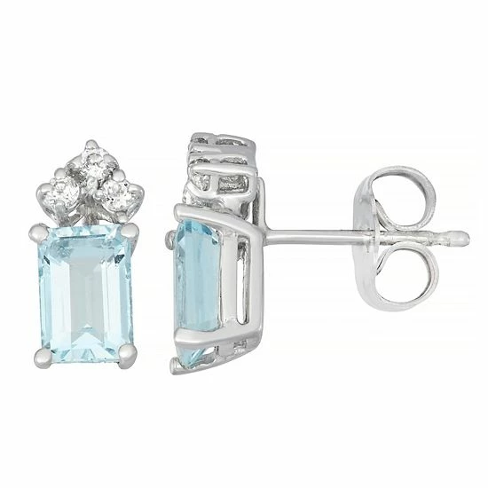 Flash Sale โญ Unbranded 10k White Gold Aquamarine & 1/10 Carat T.W. Diamond Stud Earrings ๐