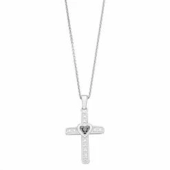 Best Pirce 🌟 Unbranded Sterling Silver 1/10 Carat T.W. Black & White Diamond Heart & Cross Necklace ⭐