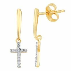 Wholesale 🛒 Unbranded 10k Gold 1/10 Carat T.W. Diamond Cross Dangle Earrings 🧨