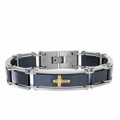 Brand new 😉 Unbranded Men's Tri-Tone Stainless Steel Cubic Zirconia Cross Bracelet ⭐