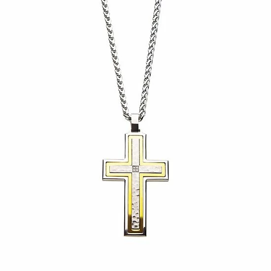 Buy 😀 Unbranded Men's Stainless Steel Cubic Zirconia Accent Pendant Necklace Gold Tone 🎁 - Image 2