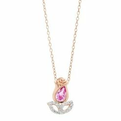 Wholesale 🛒 Unbranded 14k Rose Gold Over Silver Lab-Created Pink Sapphire & Lab-Created White Sapphire Rose Pendant Necklace 🔔
