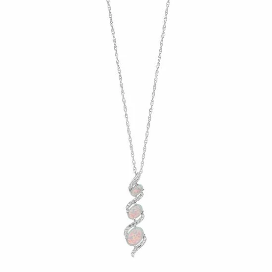Buy โค๏ธ Unbranded Sterling Silver Lab-Created White Opal & Lab-Created White Sapphire 3-Stone Pendant ๐
