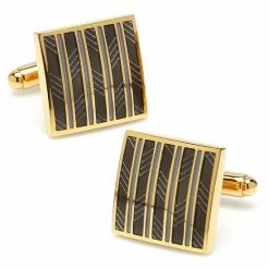 Wholesale 🎉 Unbranded Men's Black And Gold Striped Square Cuff Links ✔️