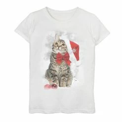 New 🎁 Unbranded 👧 Girls 7-16 Holiday Kitten Graphic Tee ⭐