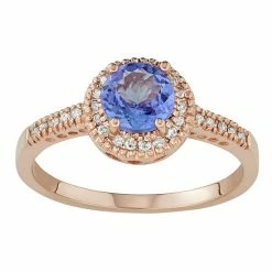 Cheap 🌟 Unbranded 14k Gold Tanzanite & 1/8 Carat T.W. IGL Certified Diamond Halo Ring Rose 🔥