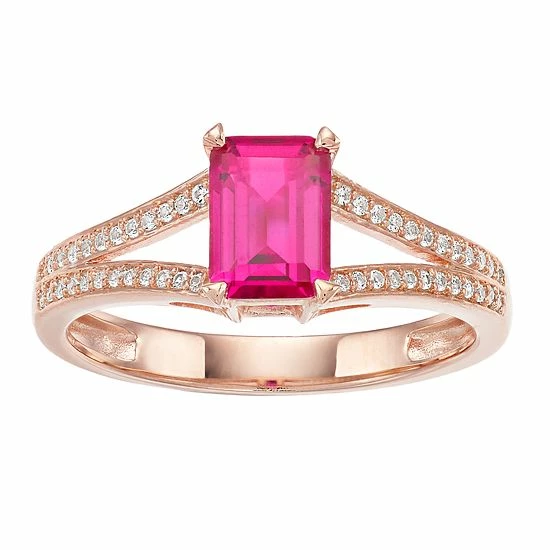 Cheapest ๐ฅฐ Unbranded 10k Rose Gold Ruby & 1/8 Carat T.W. Diamond Split Shank Ring ๐