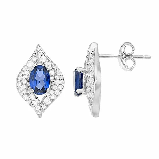 Coupon 🎁 Unbranded 10k White Gold Sapphire & 1/2 Carat T.W. Diamond Stud Earrings ⌛
