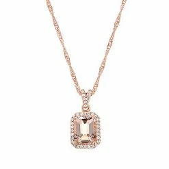 Wholesale ✨ Unbranded Sterling Silver Emerald Cut Morganite 1/6 Carat T.W. Diamond Halo Pendant Necklace ✔️