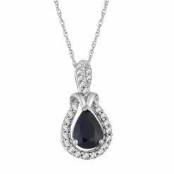 Outlet ⭐ Unbranded 10k White Gold Sapphire & 1/8 Carat T.W. Diamond Halo Pendant Necklace 🤩