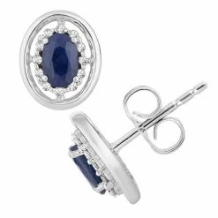 Wholesale ⭐ Unbranded 10k White Gold Sapphire & 1/8 Carat T.W. Diamond Oval Stud Earrings 🔥