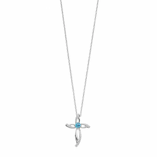Flash Sale ๐ Unbranded Sterling Silver Blue Topaz & Lab-Created White Sapphire Cross Pendant ๐