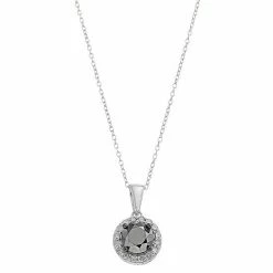 Outlet 🔔 Unbranded Sterling Silver 1 Carat T.W. Black Diamond Solitaire & White Diamond Halo Pendant Necklace 👏