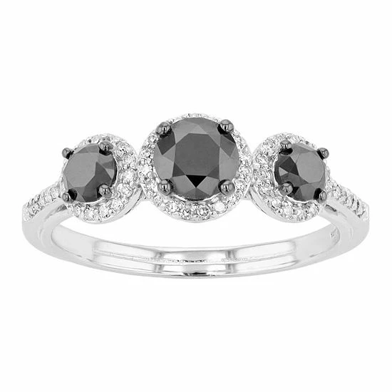 Cheap ๐ Unbranded Sterling Silver 1 Carat T.W. Black & White Diamond 3-Stone Ring ๐