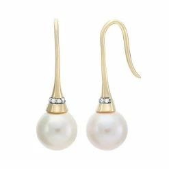 Wholesale 🔔 Unbranded Freshwater Cultured Pearl And Diamond Accent 14k Gold Drop Earrings 🛒