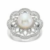 Cheap 😍 Unbranded Freshwater Cultured Pearl And 1/10 Carat T.W. Diamond Sterling Silver Flower Ring ⌛