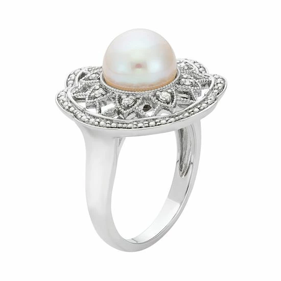 Cheap ๐ Unbranded Freshwater Cultured Pearl And 1/10 Carat T.W. Diamond Sterling Silver Flower Ring โ - Image 2