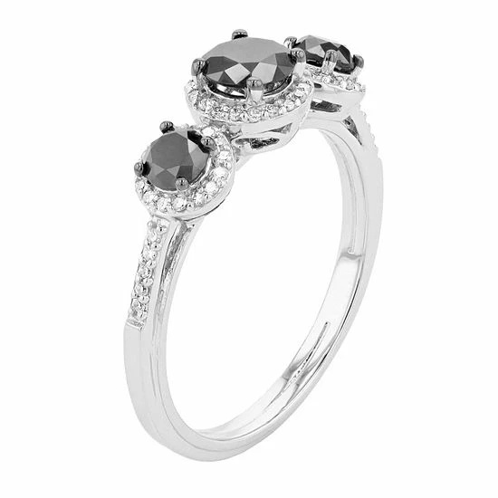 Cheap ๐ Unbranded Sterling Silver 1 Carat T.W. Black & White Diamond 3-Stone Ring ๐ - Image 2
