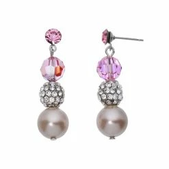Best Sale 👍 Unbranded Crystal Avenue Silver-Plated Crystal & Simulated Pearl Drop Earrings Rose 👍