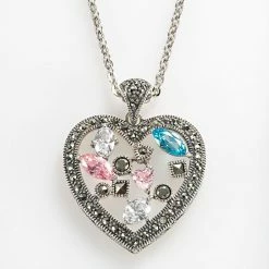 New 🥰 Unbranded Lavish By TJM Sterling Silver Cubic Zirconia And Simulated Quartz Openwork Heart Pendant - Made With Marcasite 🛒