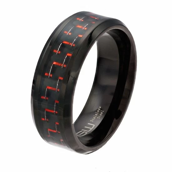 Best reviews of ⌛ Unbranded Men's Black Stainless Steel Black & Red Carbon Fiber Ring ✔️ - Image 2