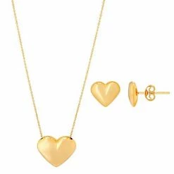 Brand new 🔥 Unbranded 10k Gold Puffed Heart Necklace & Stud Earring Set 😍