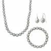 Hot Sale ⌛ Unbranded Sterling Silver Dyed Gray Ringed Freshwater Cultured Pearl Necklace, Bracelet & Earring Set ❤️